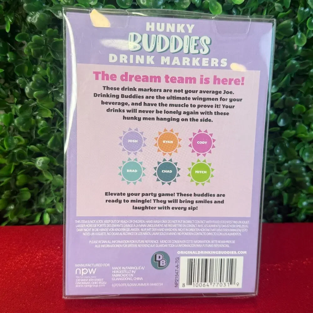 Hunky Buddies Drinking Markers 6pk New Muscle Men Glass Hangers Bachelorette Fun